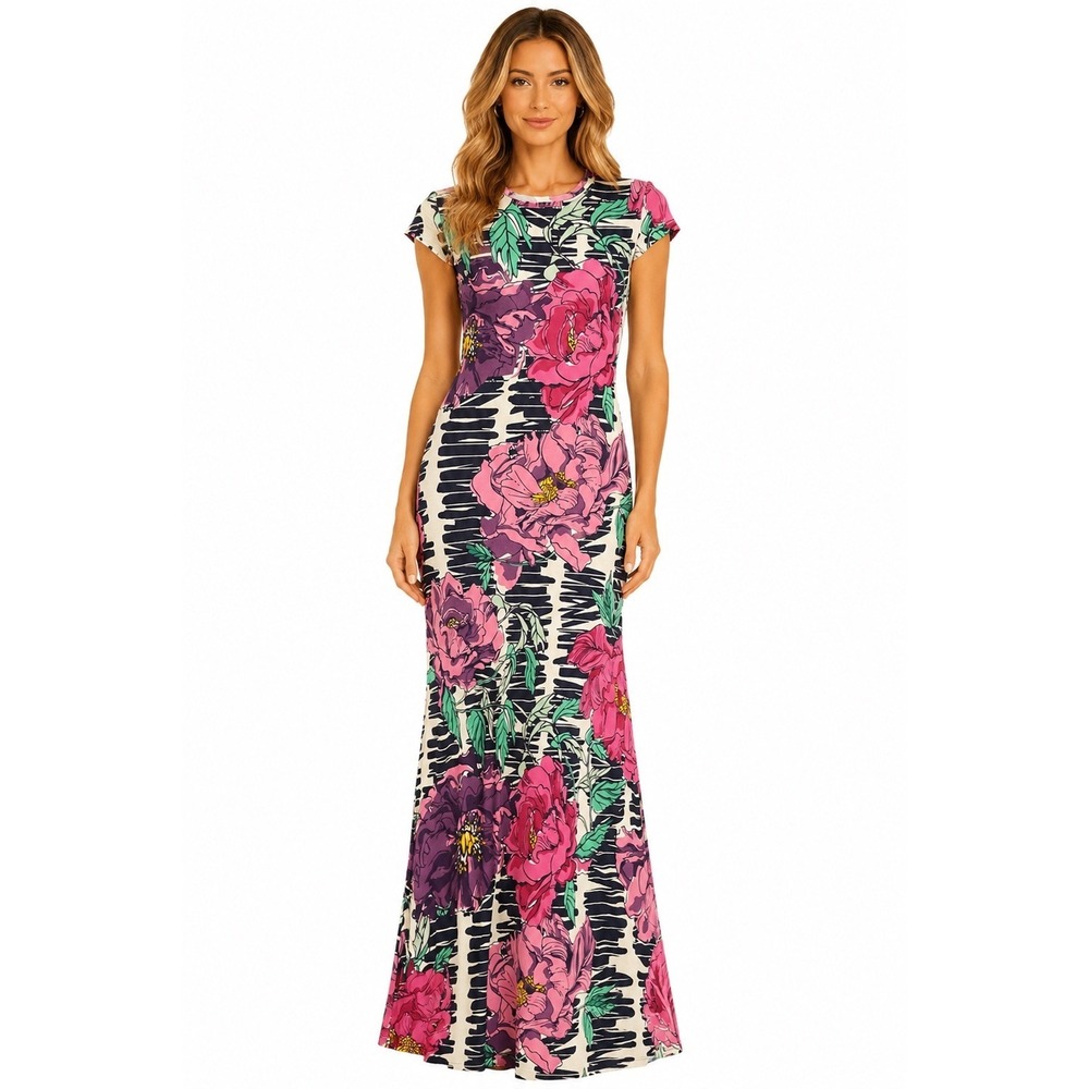 LuLaRoe Maria Maxi Dress XS Multicolor Floral Stripe New Hi Low Boho Spring